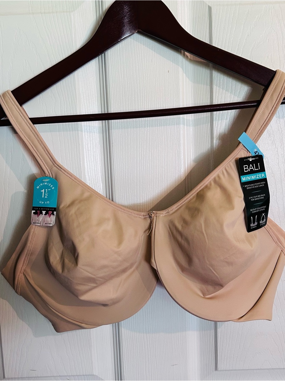 Bali Minimizer Bra Beige Underwire Unlined Size 42C Style 1005 Convertible Strap